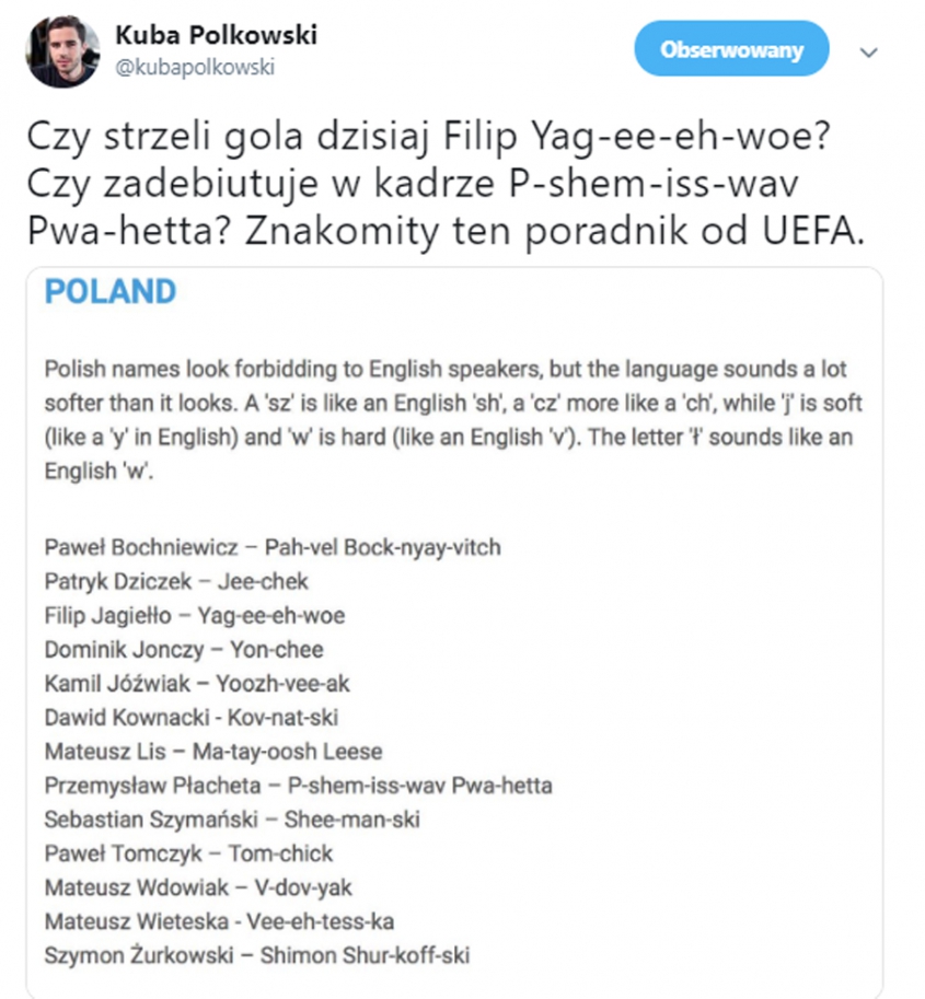 PORADNIK od UEFA do wymowy nazwisk graczy Polski U21! :D